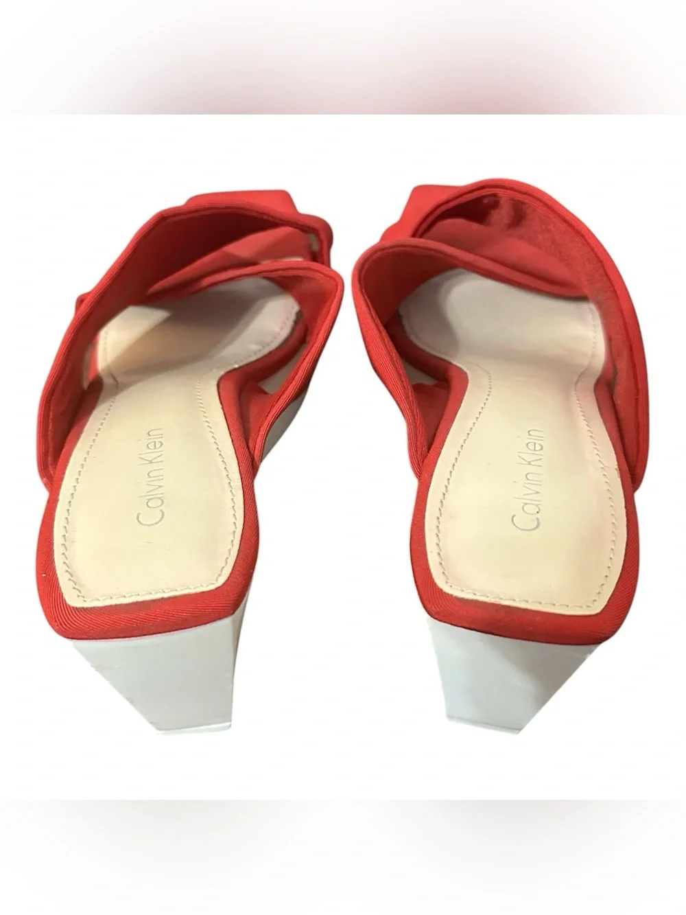Calvin Klein Red Crisscross Open-Toe Slide Mules